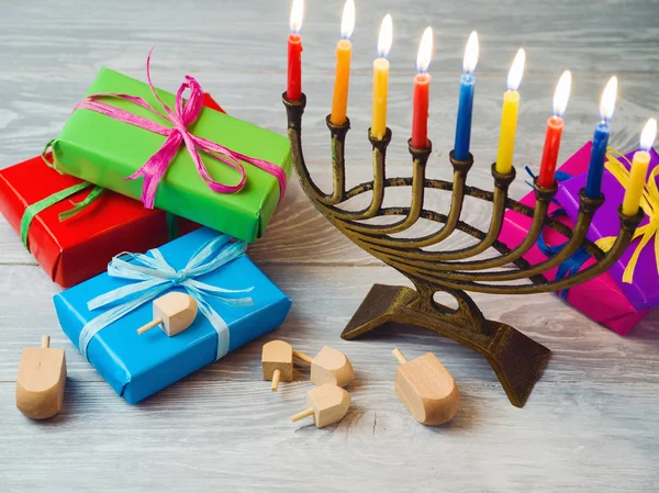 Hanukkah celebration with menorah — Stock Photo, Image