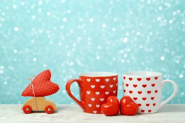 Valentines day background  with coffee cups — Stock Photo, Image