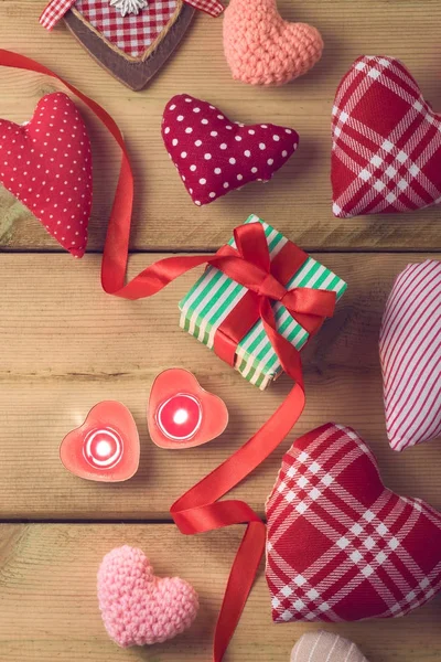 Fond Saint Valentin Avec Des Formes Coeur Boîte Cadeau Vue — Photo