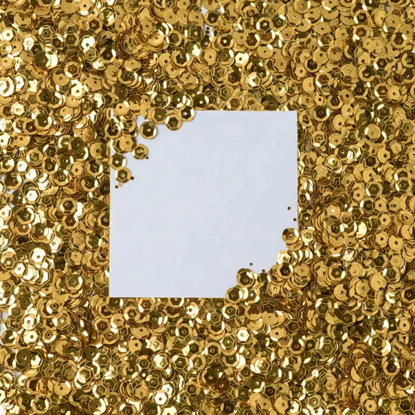 Guld Glitter Bakgrund Med Papper Märka — Stockfoto