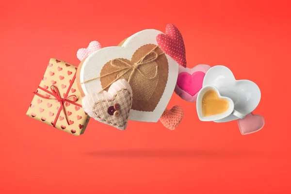 Composition créative de la Saint-Valentin avec des formes de coeur et un cadeau b — Photo