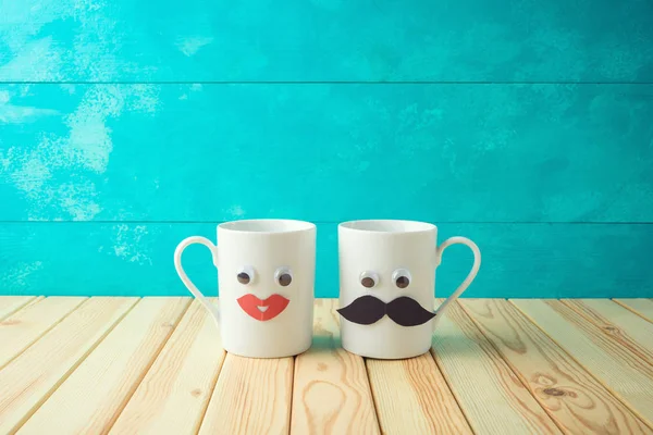 Valentines day concept with coffee cup funny cute characters on — Stok fotoğraf