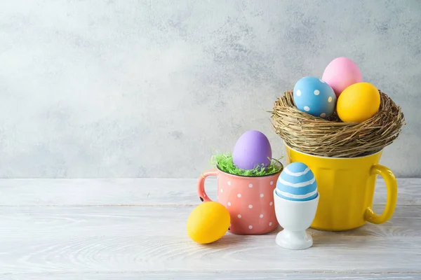 Easter Holiday Decorations Easter Eggs Wooden Table — Stock Photo, Image