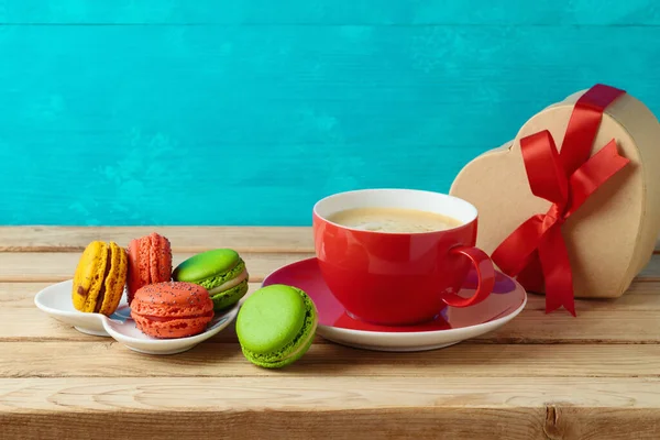 Happy Mother Day Concept Coffee Cup Macaroons Woooden Table — Stock Photo, Image