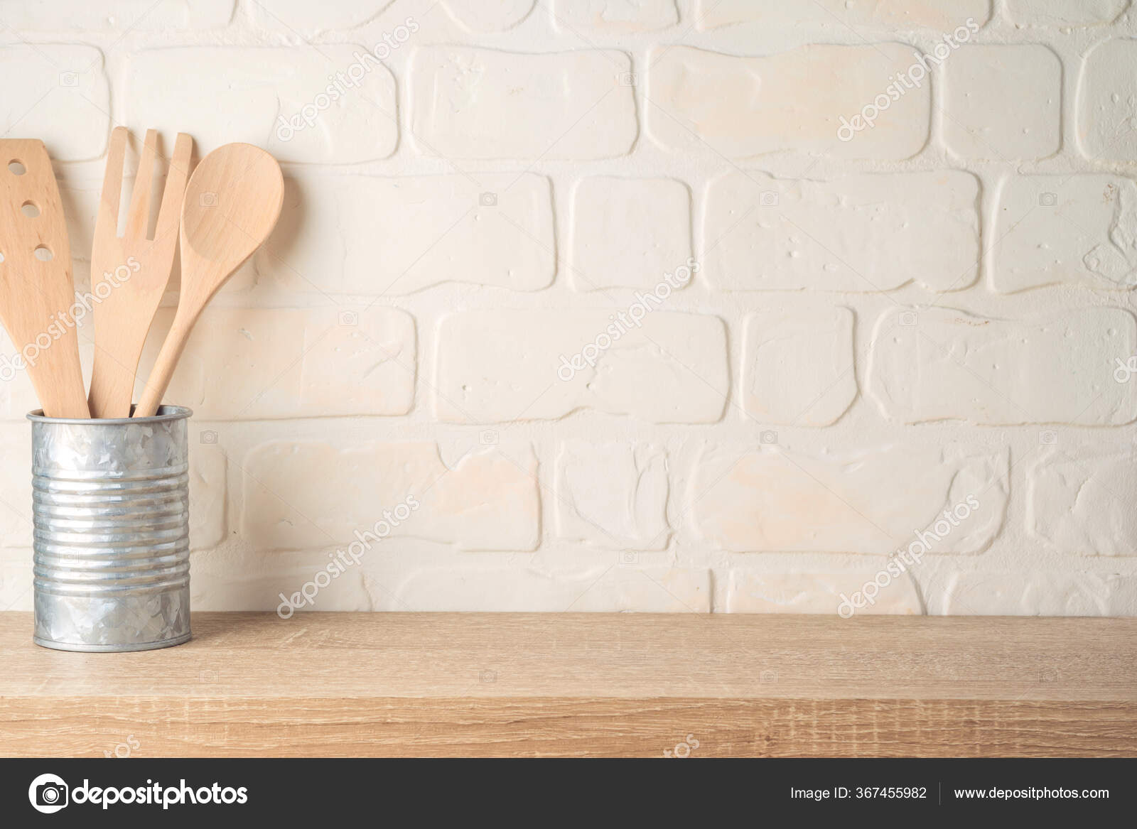 Kitchen Background Kitchen Utensils Wooden Shelf Stock Photo Image By Maglara 367455982