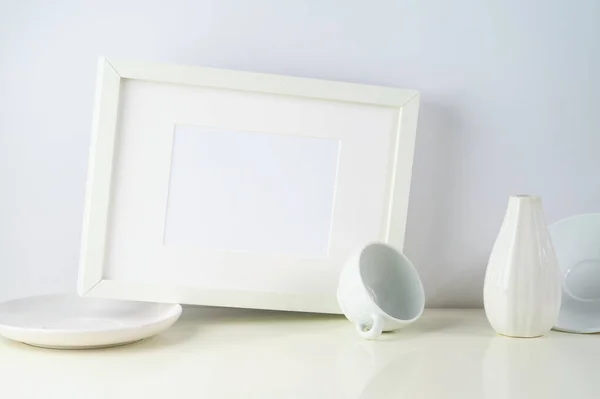Composition White Objects Photo Frame — Stock Photo, Image