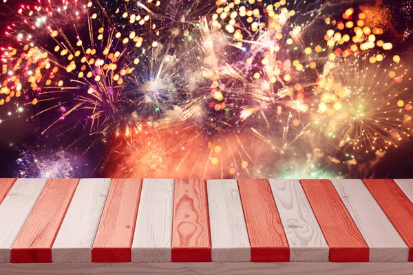 4Th July Background Wooden Table Fireworks Sparkles Independence Day Celebration — Stock Photo, Image