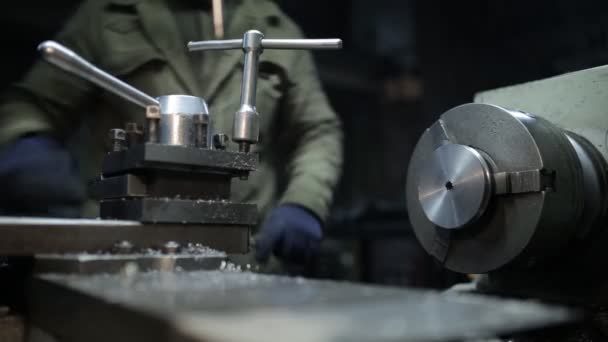 CNC Lathe Machine Produces Metal Detail on Factory. — Stock Video