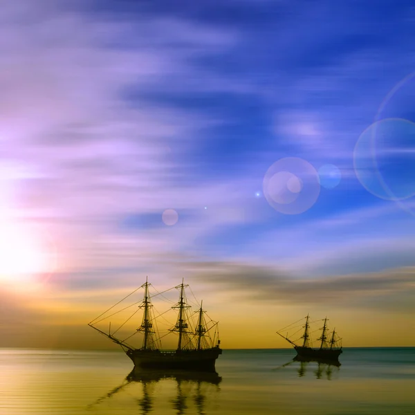 Old ships drifting over sea — Stock Photo, Image