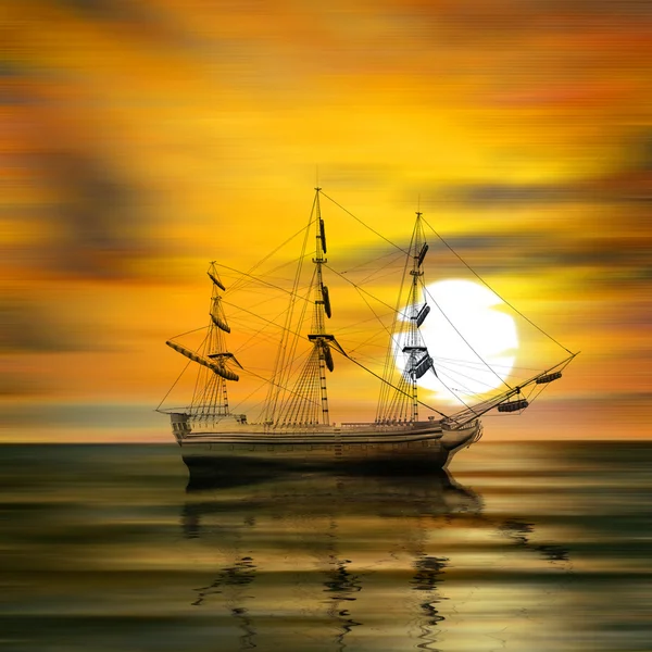 Old ship drifting over sea — Stock Photo, Image