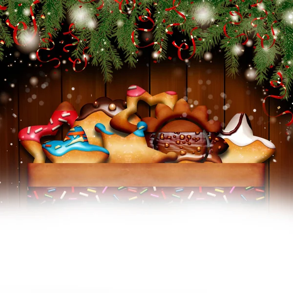 Christmas greeting card  with cookies. — Stock Photo, Image