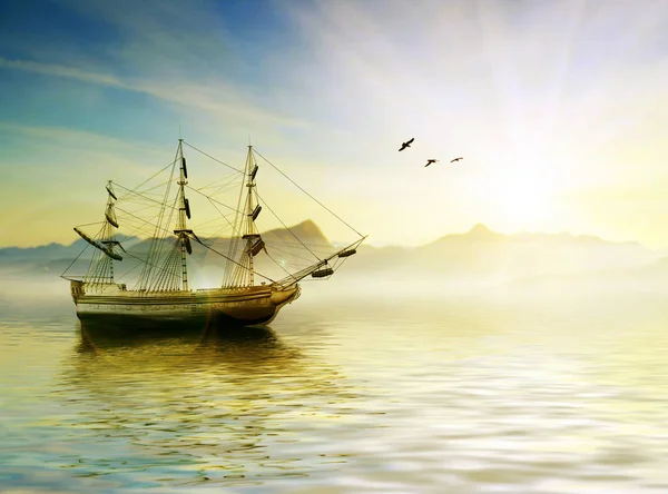 Old ship drifting over sea — Stock Photo, Image