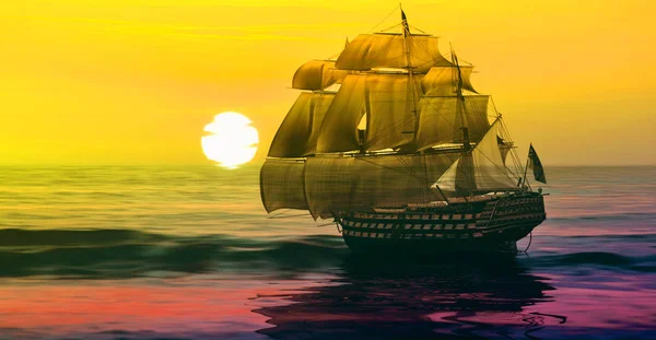 Старый корабль дрейфует над морем — стоковое фото