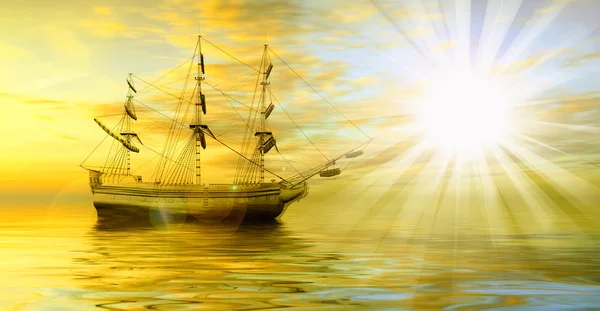 Old ship drifting over sea — Stock Photo, Image