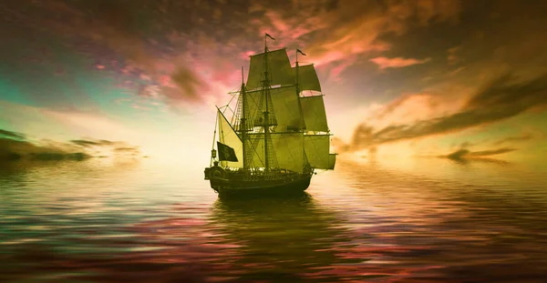 Старий корабель дрейфує над морем — стокове фото