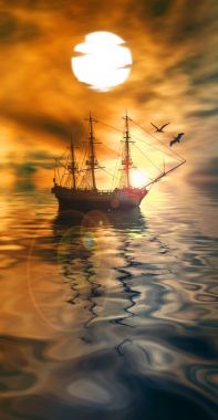 Eski gemi deniz üzerinde sürüklenen