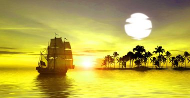 Eski gemi deniz üzerinde sürüklenen