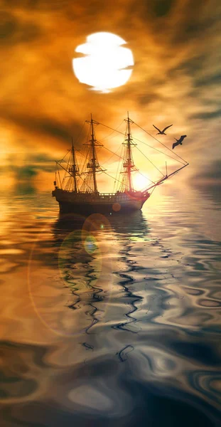 Altes Schiff treibt über dem Meer — Stockfoto