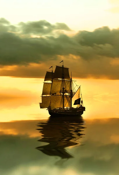 Old ship drifting over sea — Stock Photo, Image