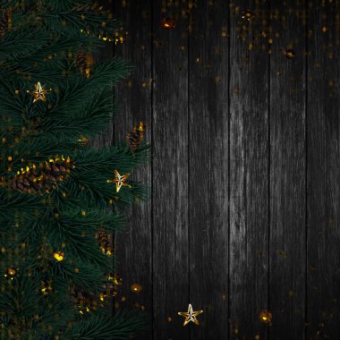 Üç boyutlu illüstrasyon. Köknar ağacı dallı Noel tebrik kartı.