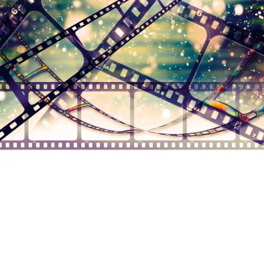 3 boyutlu illüstrasyon. Fotoğraf retro renk film şeridi arka planı. Film şeritleri arka plan.