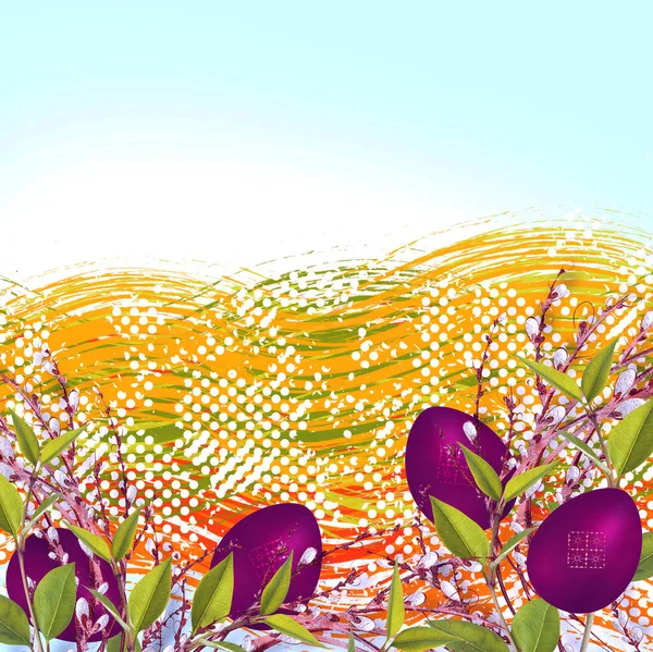 Art Easter Background Easter Eggs Spring Flowers Illustration — Stock Photo, Image