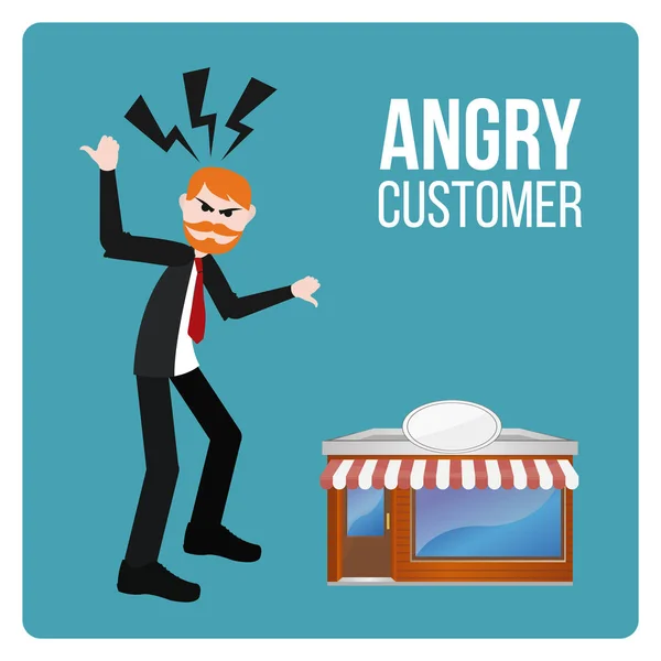 Ilustração do cliente irritado sobre fundo de cor azul —  Vetores de Stock