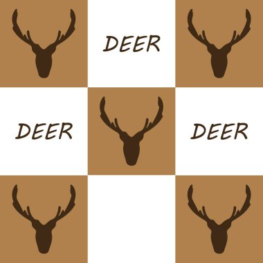 Beş geyik başlarının üzerinden tex ile beyaz ve kahverengi renk kutuları kümesi