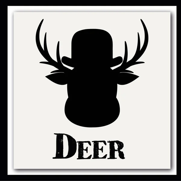 Silueta de cabeza de ciervo con sombrero sobre fondo blanco — Vector de stock