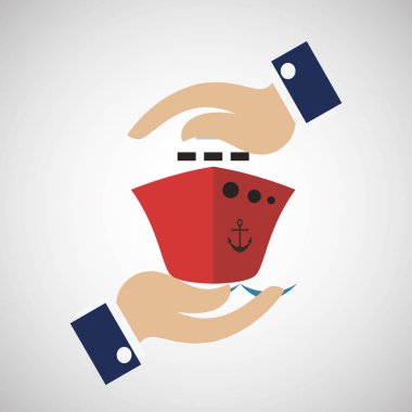 seyahat sigortası, tekne simgesi ve eller illüstrasyon üzerinde bozulmasına yol açar