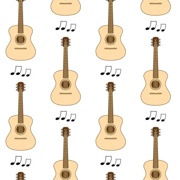 Patrón Inconsútil Con Imagen Una Guitarra Notas Musicales — Vector de stock
