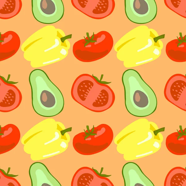 Μοτίβο Λαχανικών Διάνυσμα Εικόνες Από Γλυκό Πιπέρι Ντομάτα Και Αβοκάντο — Διανυσματικό Αρχείο