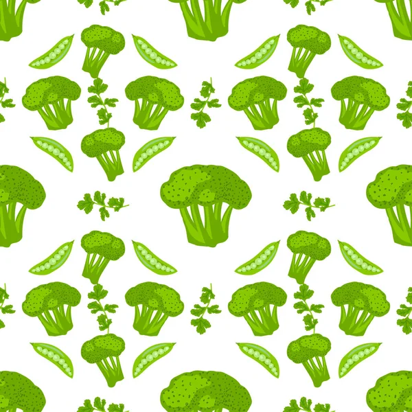 Vegetais Sem Costura Padrão Padrão Vetorial Brócolis Ervilhas Coentro —  Vetores de Stock