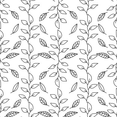 Bitki ve yaprak şeklinde kusursuz bir desen. Vektör grafik çiçek deseni