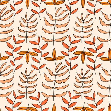 Yapraklı narin sonbahar deseni. Sonbahar bitkilerinin görüntüsü olan vektör deseni