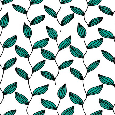  Yeşil yapraklı vektör deseni. Grafik bitkilerinde kusursuz desen.