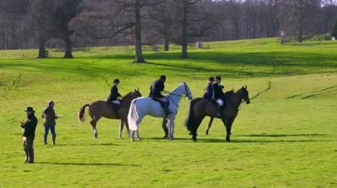 Aske Hall, Richmond, Kuzey Yorkshire, Uk - 08 Şubat 2020: Güneşli bir günde Aske Hall 'da dört atlı