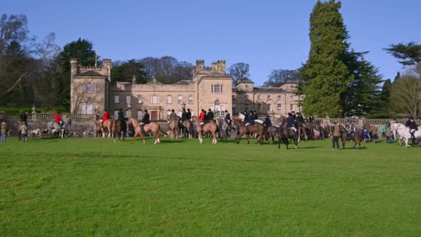 Aske Hall Richmond North Yorkshire Febbraio 2020 Cacciatori Volpi Cavallo — Video Stock