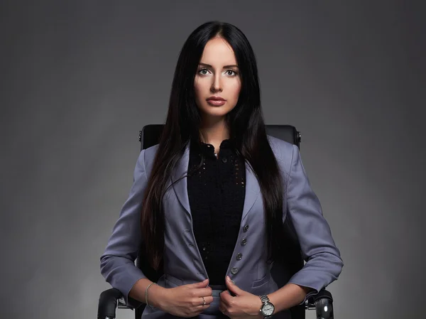 Business lady in suit. business lady,elegant beautiful business woman sitting on chair — Stock Photo, Image