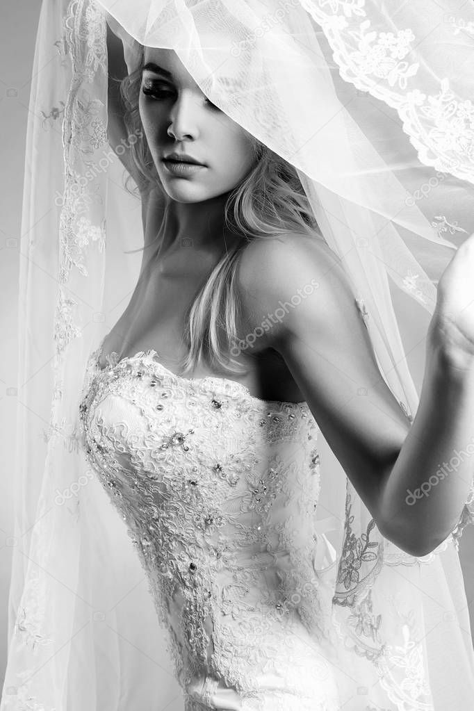 Beautiful bride woman in wedding dress and veil