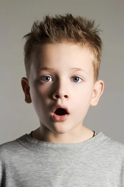 Funny face of kid.handsome little boy — Stock Photo, Image