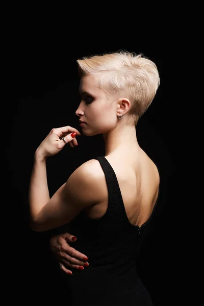 Beautiful young woman with short haircut — Stock Photo, Image