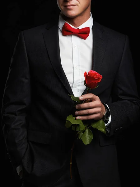 Man with flower.young groom man in suit — Stock Photo, Image