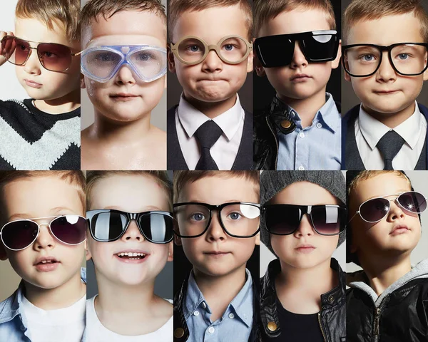 Crianças em óculos e óculos de sol colagem — Fotografia de Stock