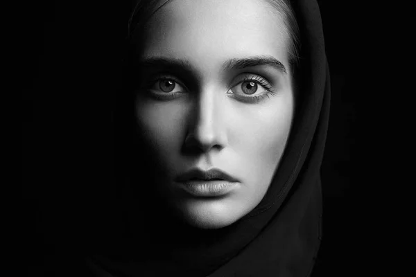 Religious young woman.beauty girl in hood — Stock Photo, Image