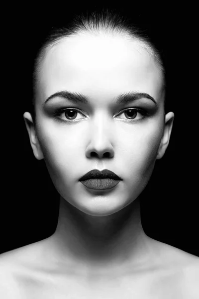 Vrouw face.black en wit portret — Stockfoto