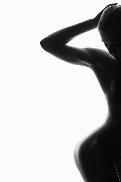 Ritratto in bianco e nero. silhouette nuda femminile — Foto Stock