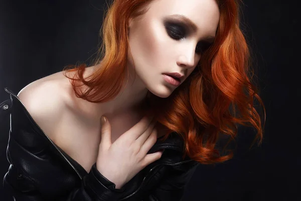 Ginger girl with make-up fashion beauty portrait — Stock Photo, Image