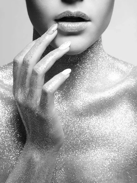 Beautiful Woman with Sparkles on Body — Stock Photo, Image