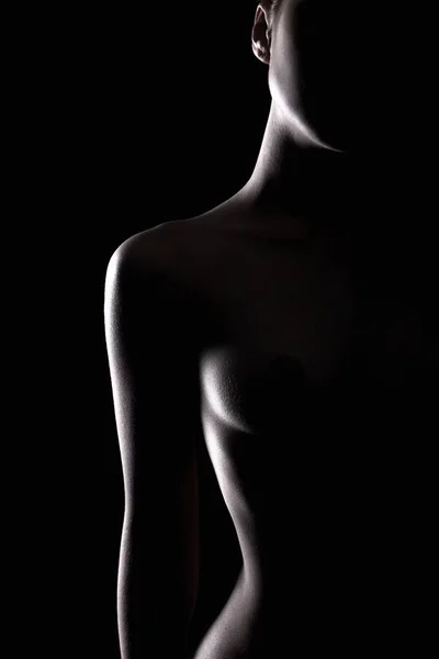 Женский обнаженный силуэт в темноте — стоковое фото